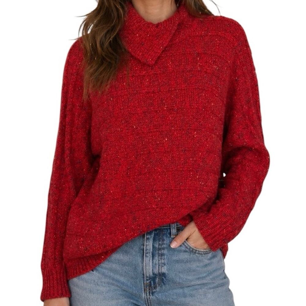 Vintage Red Confetti Wool‎ Blend Sweater Large Chunky Knit Cozy Cottagecore